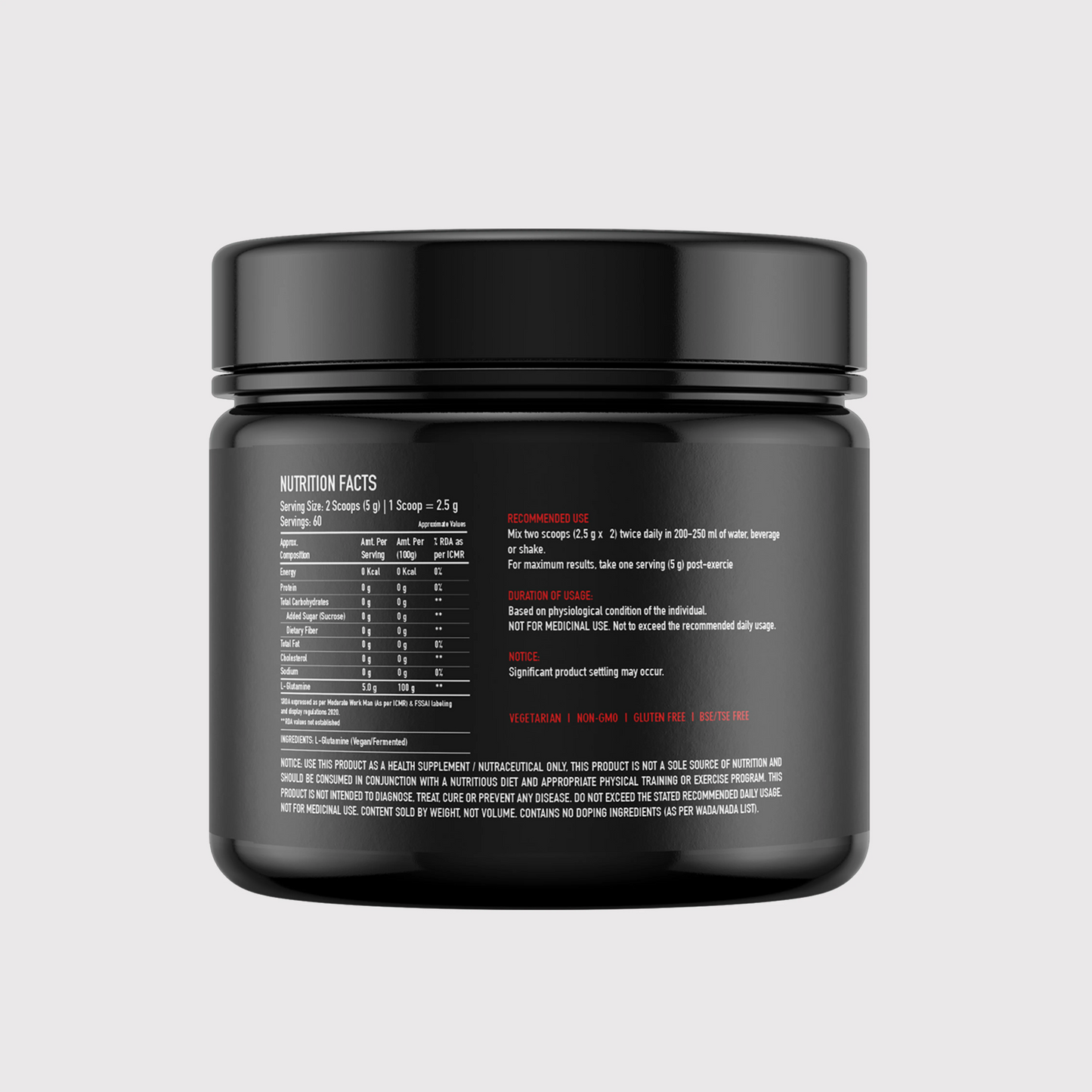 Vegan L - Glutamine – Muscle Recovery | Gut Health Boost